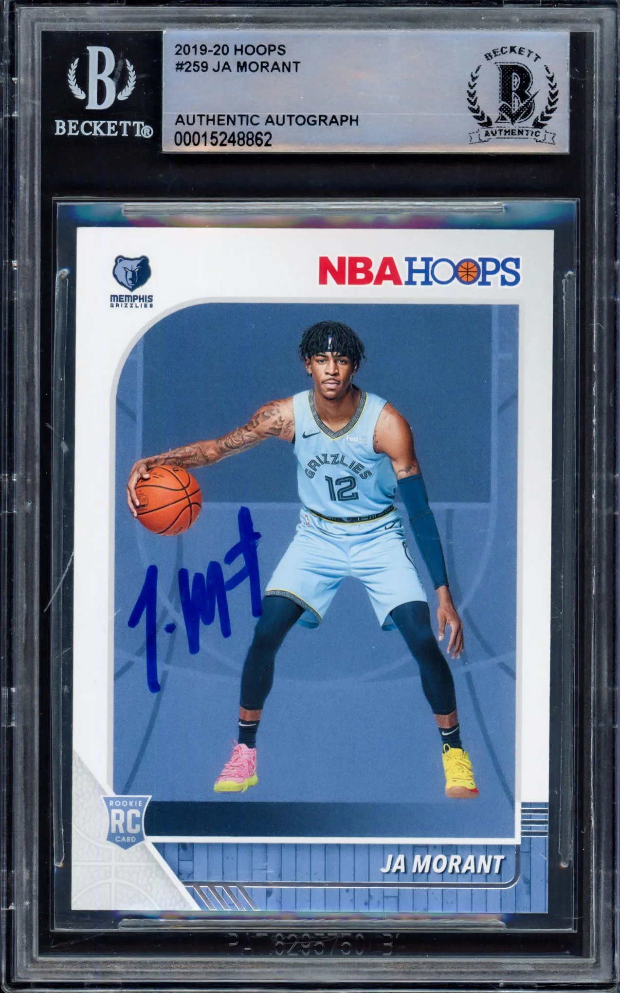 Ja Morant Autographed 2019-20 Hoops Rookie Card #259 Memphis Grizzlies Beckett BAS #15248862