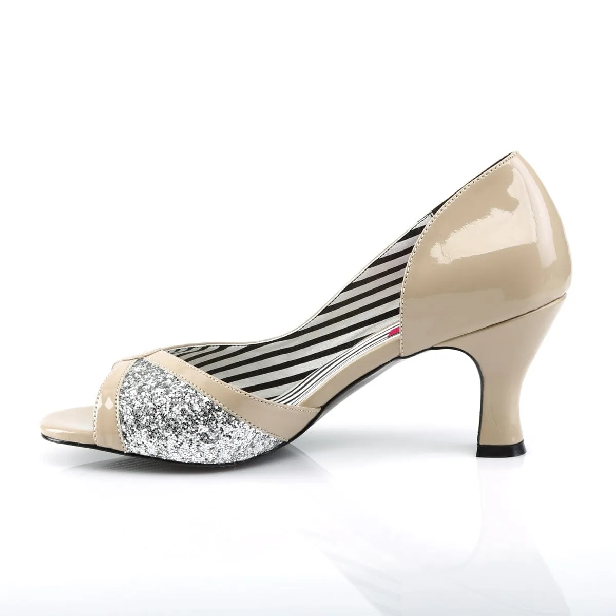 JENNA-03 Cream Patent -Silver Glitter