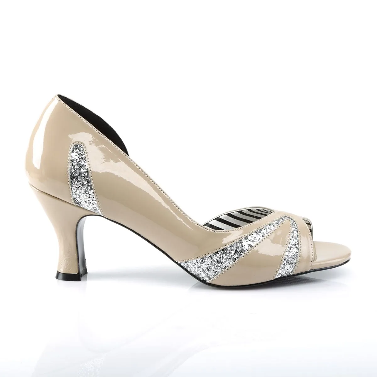 JENNA-03 Cream Patent -Silver Glitter