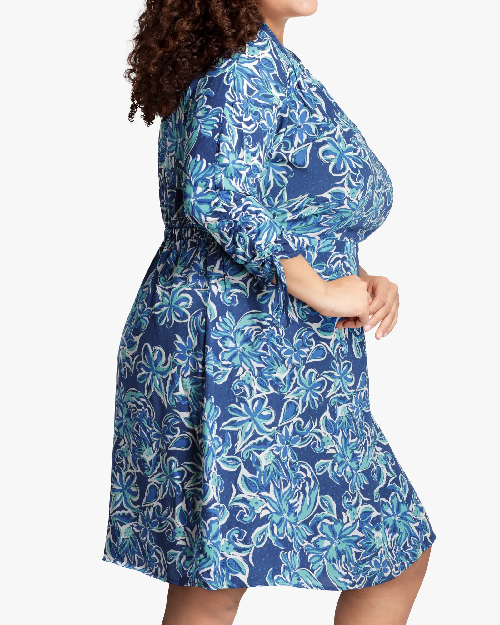 Keene Ruched Sleeve Dress | Navy / Light Blue