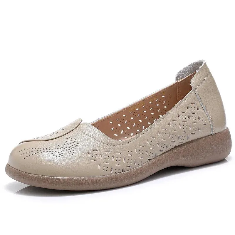 LFN2306 Hollow Leather Flats Loafers: Women's Casual Shoes