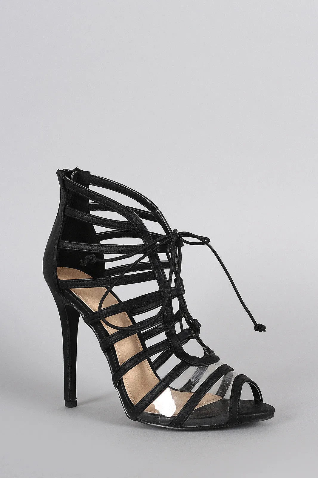 Liliana Strappy Lucite Lace Up Peep Toe Heel