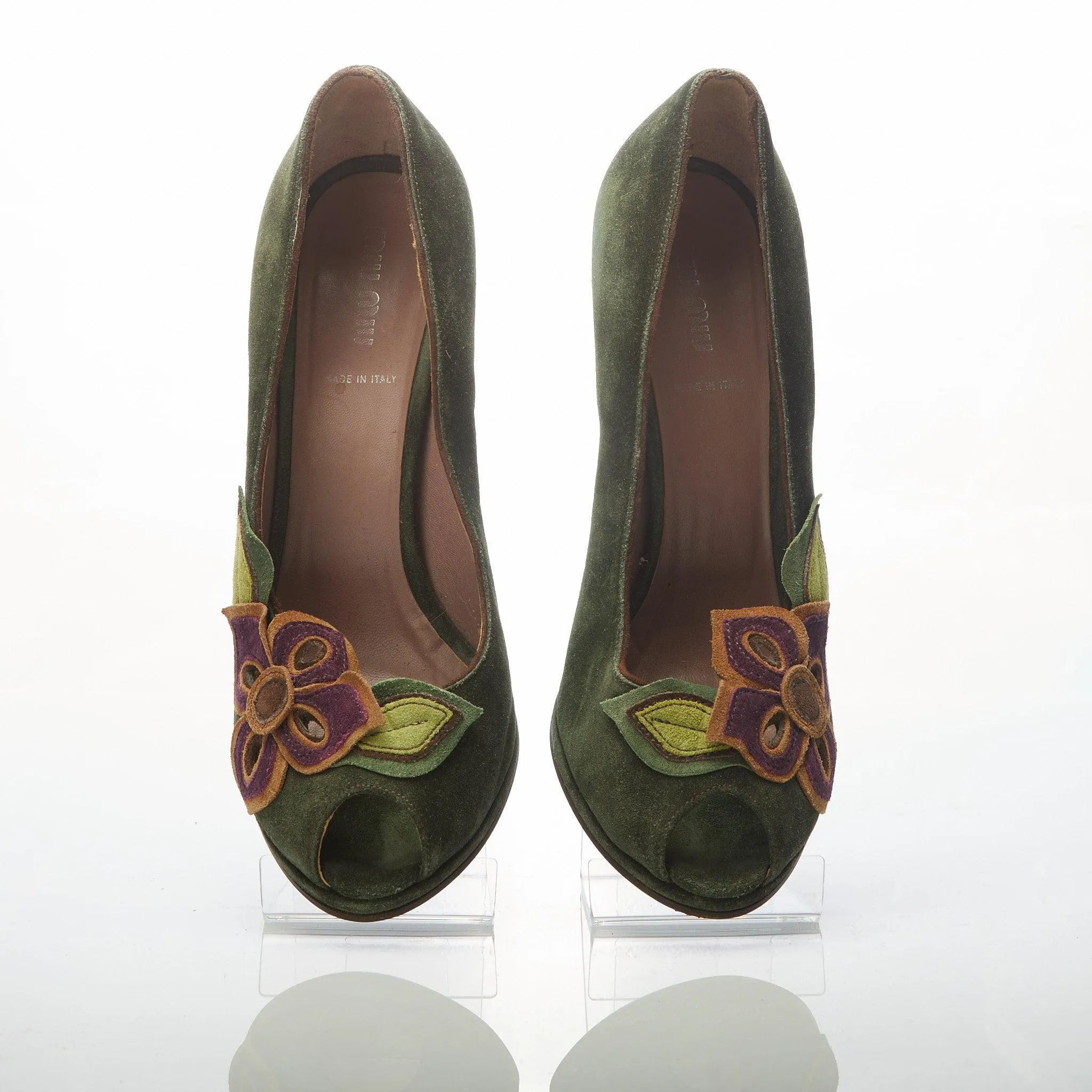 Miu Miu Green Suede Peep Toe Heels IT39