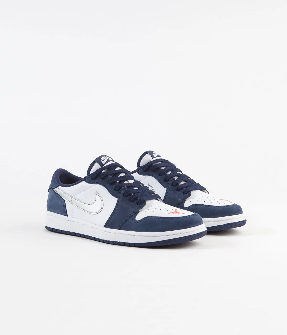 Nike SB Air Jordan 1 Low Shoes - Midnight Navy / Metallic Silver - White