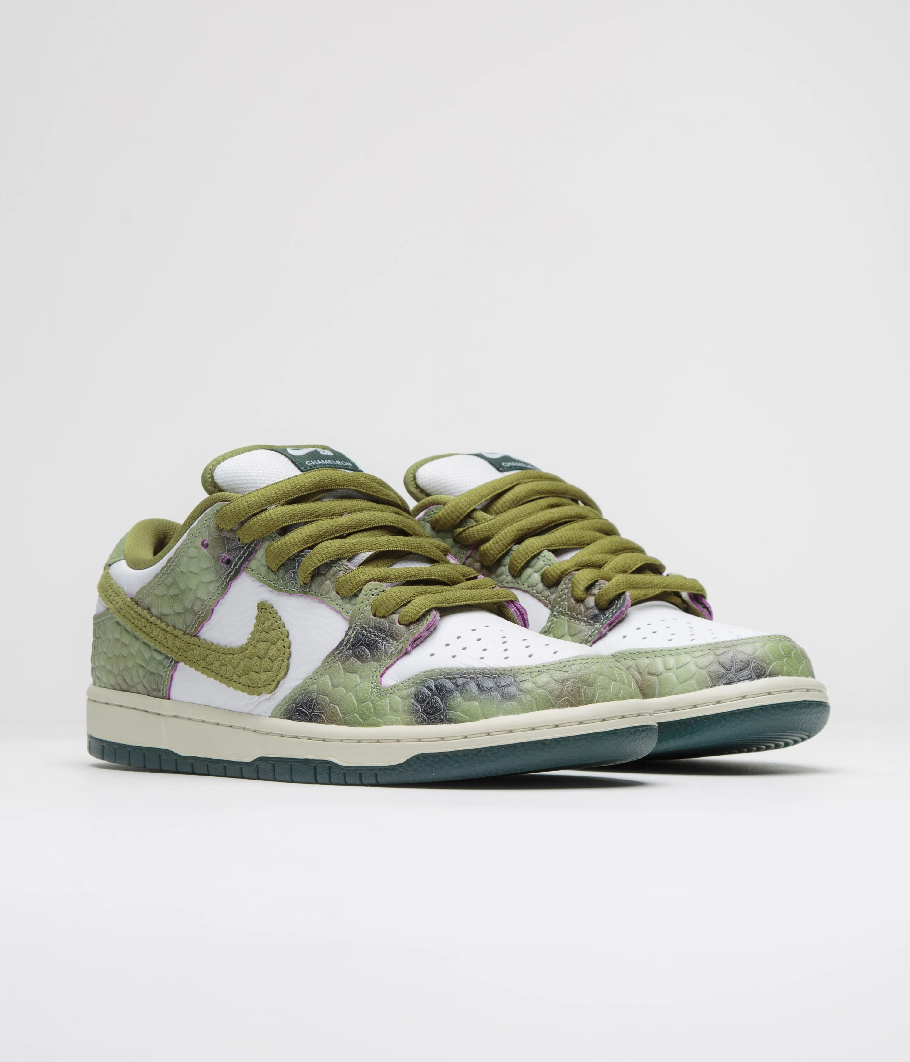 Nike SB x Alexis Sablone Dunk Low Pro 'Chameleon' Shoes - Oil Green / Desert Moss - White