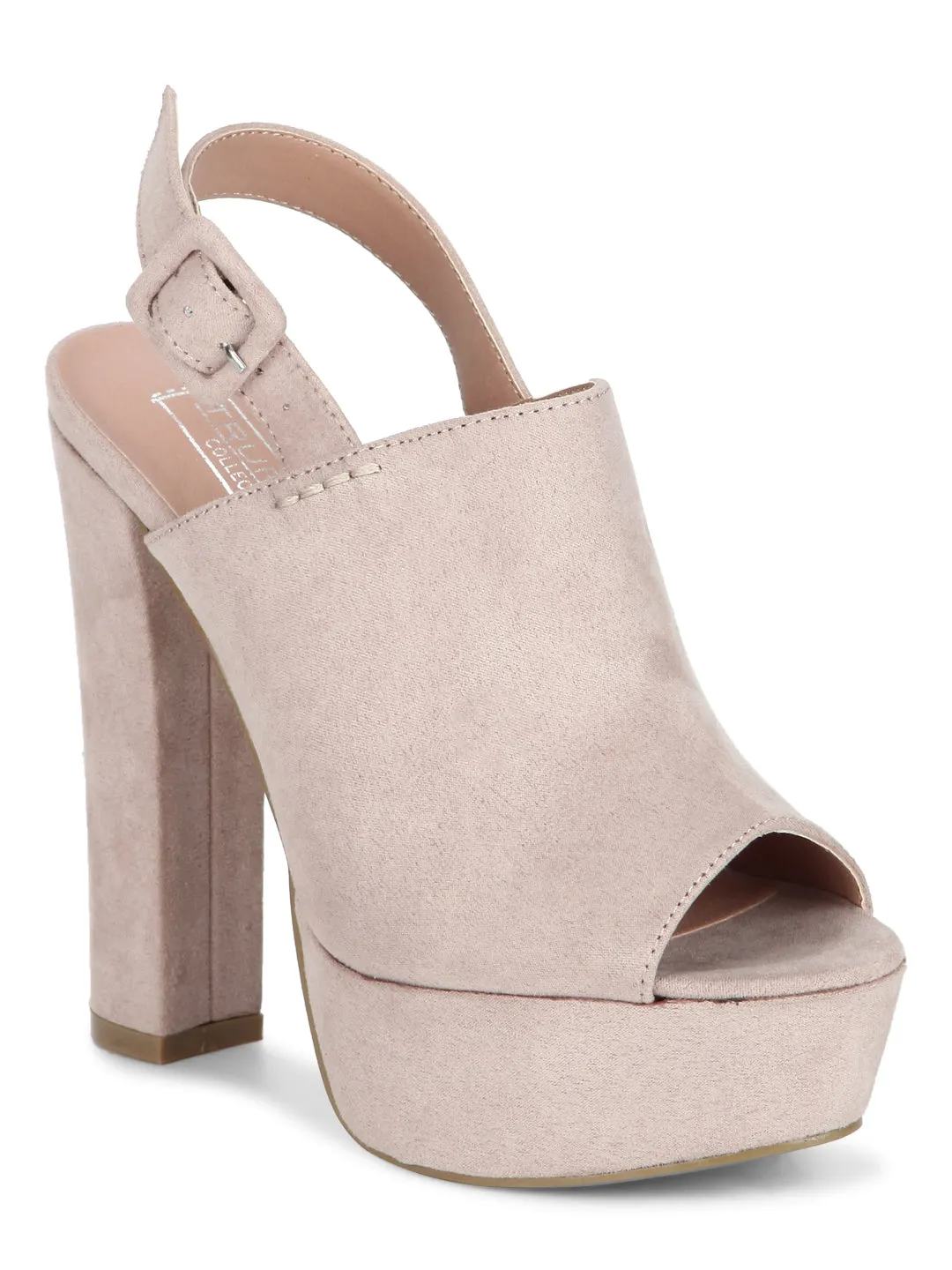 Nude Microfibre Peep Toe Pump Block Heels