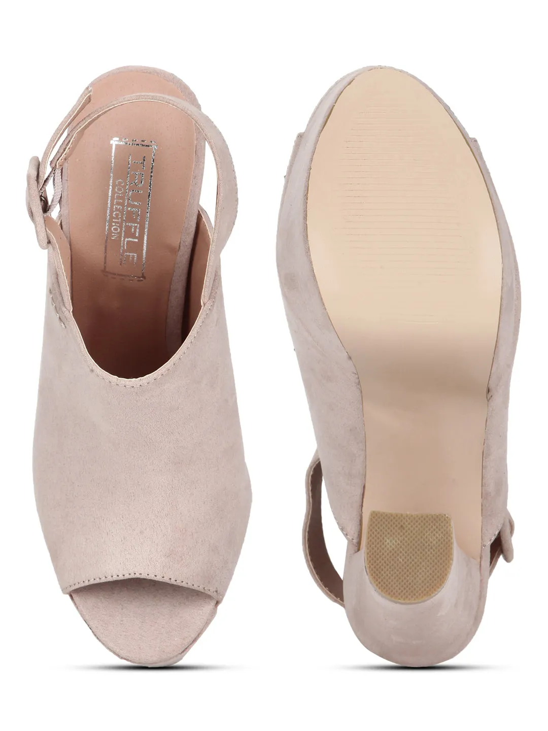 Nude Microfibre Peep Toe Pump Block Heels