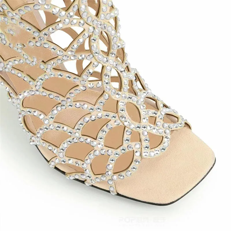 Peep Toe Rhinestone Cut Out Heels