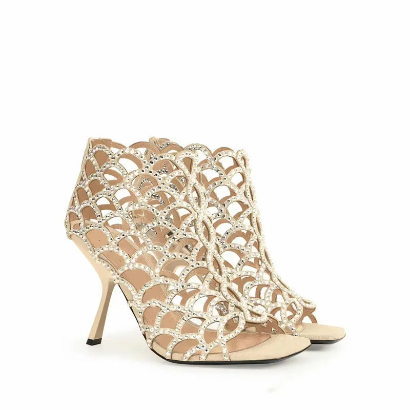 Peep Toe Rhinestone Cut Out Heels