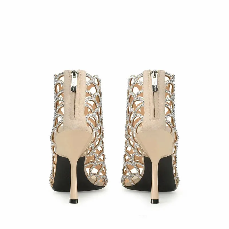 Peep Toe Rhinestone Cut Out Heels