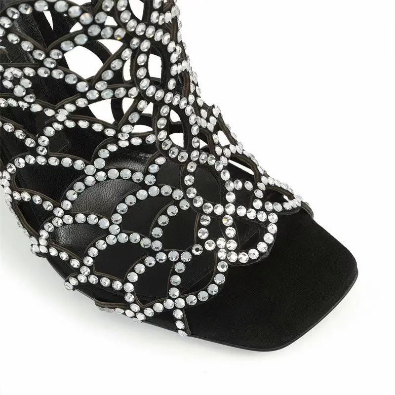 Peep Toe Rhinestone Cut Out Heels