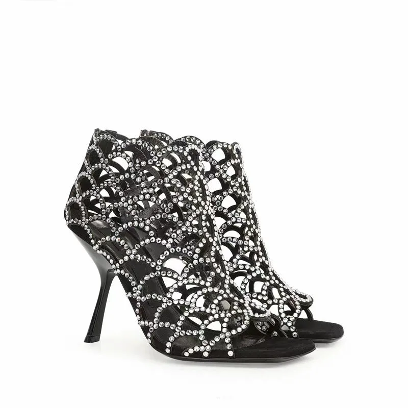 Peep Toe Rhinestone Cut Out Heels