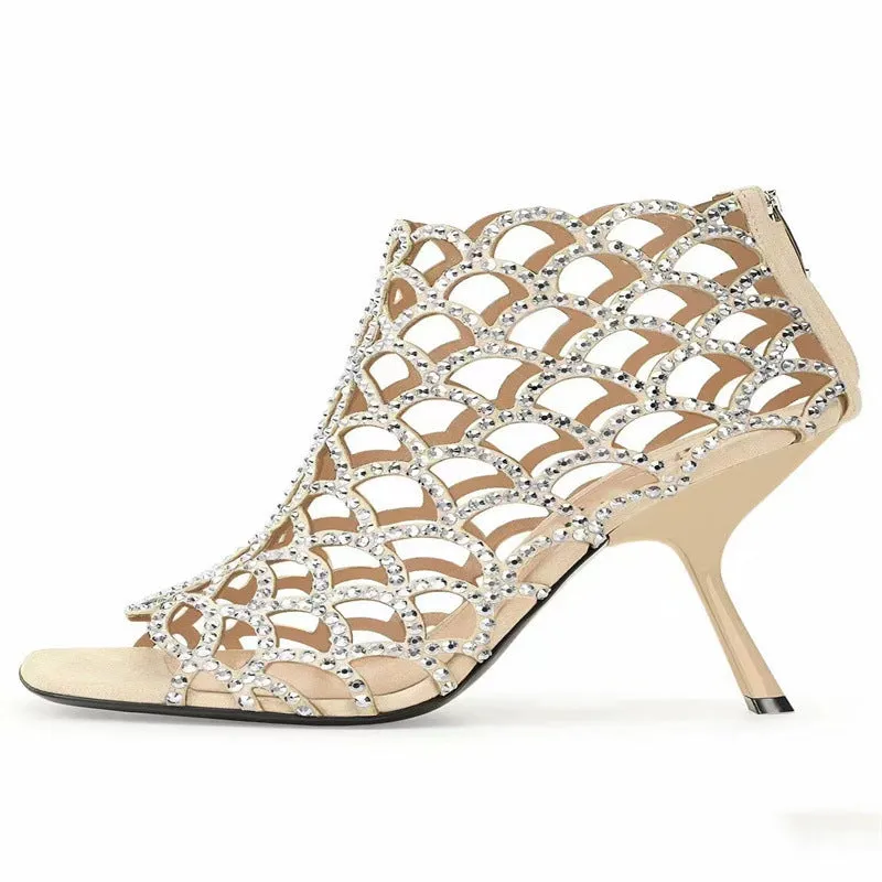 Peep Toe Rhinestone Cut Out Heels