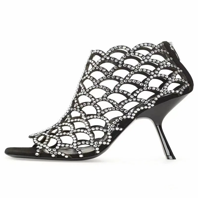 Peep Toe Rhinestone Cut Out Heels