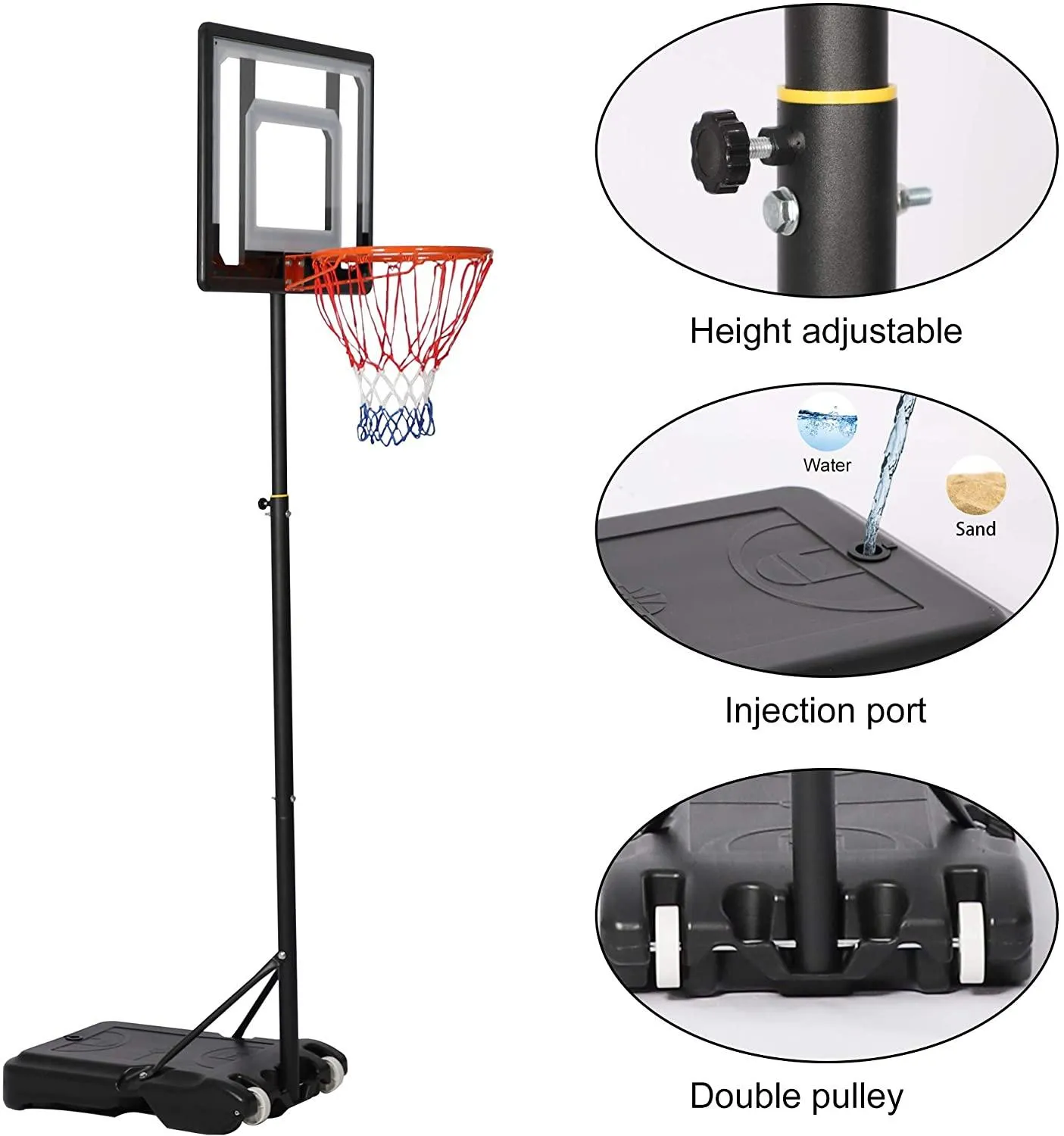 Portable Basketball Hoop Backboard System Stand Outdoor Sports Equipment Height Adjustable 6.5Ft-8.2Ft with Wheels for Kids