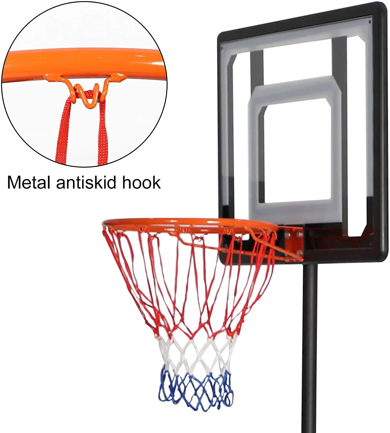 Portable Basketball Hoop Backboard System Stand Outdoor Sports Equipment Height Adjustable 6.5Ft-8.2Ft with Wheels for Kids