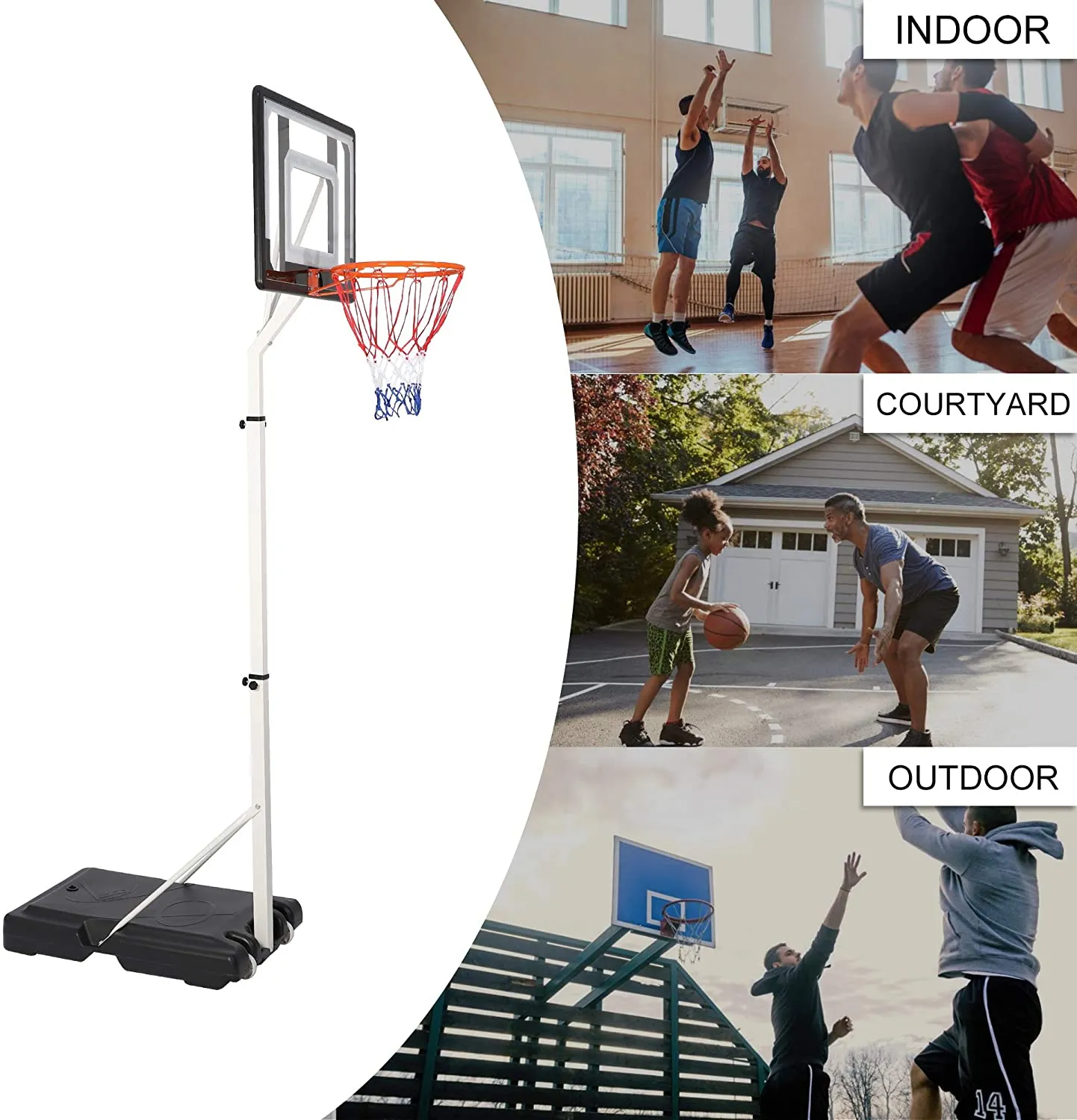 Portable Basketball Hoop Backboard System Stand Outdoor Sports Equipment Height Adjustable 6.9Ft-8.5Ft with Wheels