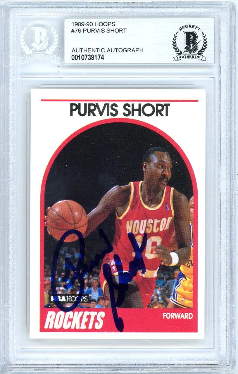 Purvis Short Autographed 1989-90 Hoops Card #76 Houston Rockets Beckett BAS #10739174