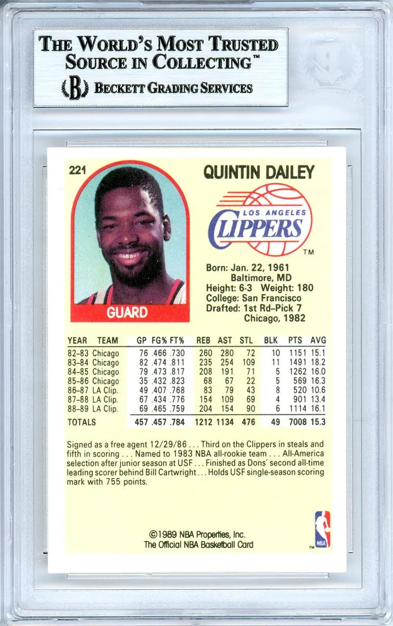 Quintin Dailey Autographed 1989-90 Hoops Card #221 Los Angeles Clippers Beckett BAS #10739126