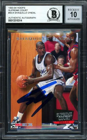 Shaquille Shaq O'Neal Autographed 1993-94 Hoops Supreme Court Card #SC4 Orlando Magic Auto Grade Gem Mint 10 Beckett BAS #13315314