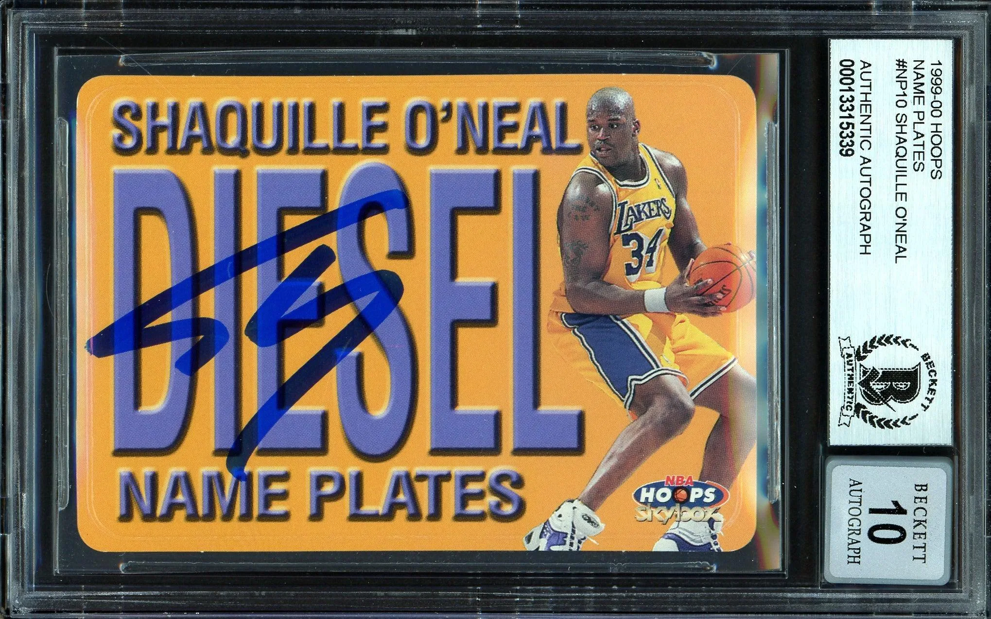 Shaquille Shaq O'Neal Autographed 1999-00 Hoops Name Plates Card #10 Los Angeles Lakers Auto Grade Gem Mint 10 Beckett BAS #13315339