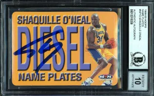 Shaquille Shaq O'Neal Autographed 1999-00 Hoops Name Plates Card #10 Los Angeles Lakers Auto Grade Gem Mint 10 Beckett BAS #13315339