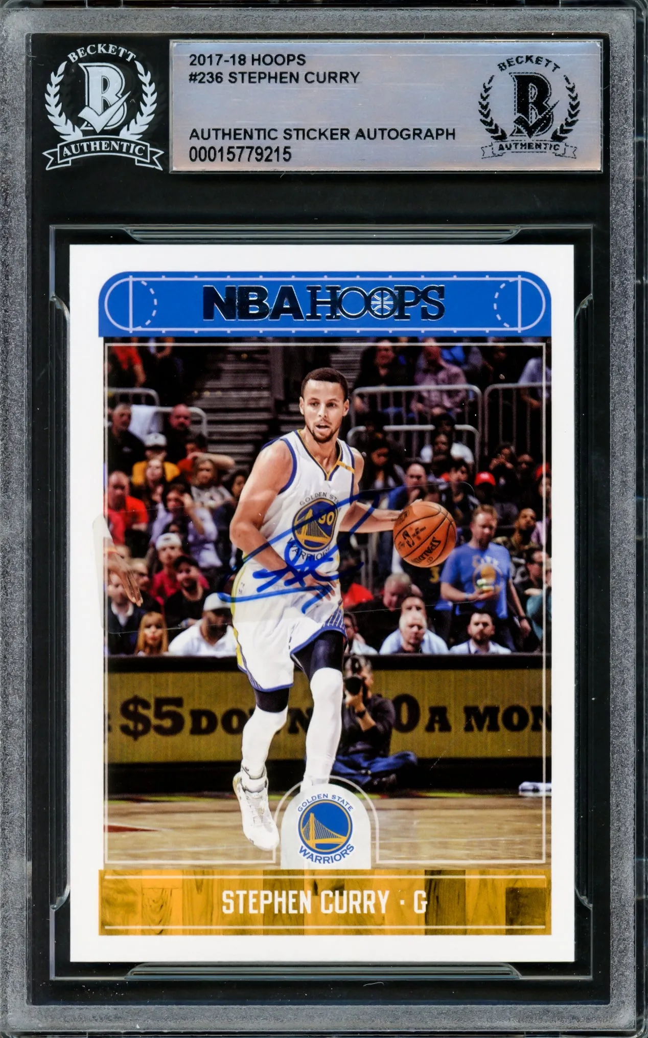 Stephen Curry Autographed 2017-18 Hoops Card #236 Golden State Warriors Beckett BAS #15779215