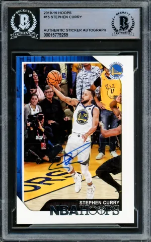 Stephen Curry Autographed 2018-19 Hoops Card #15 Golden State Warriors Beckett BAS #15779269