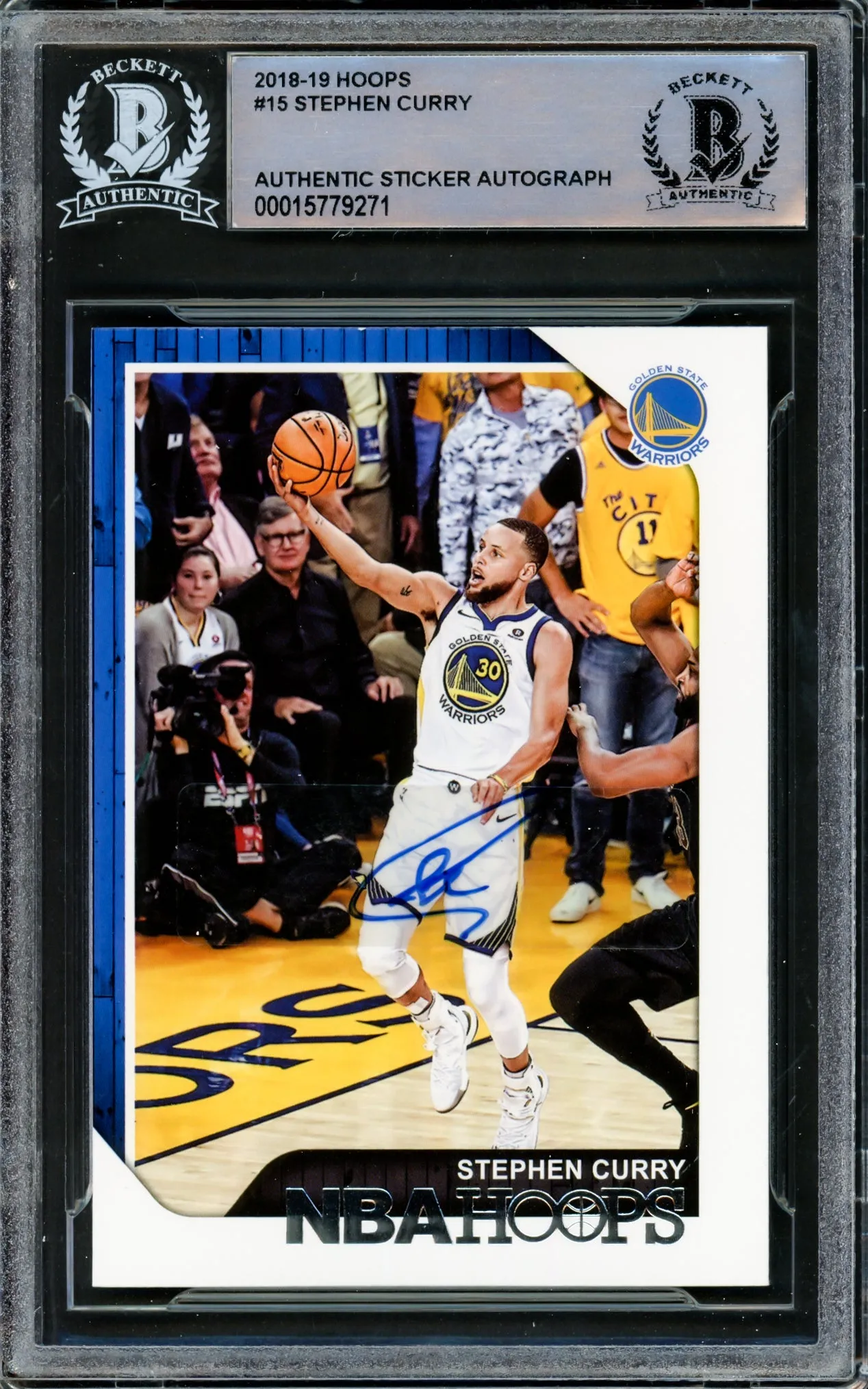 Stephen Curry Autographed 2018-19 Hoops Card #15 Golden State Warriors Beckett BAS #15779271