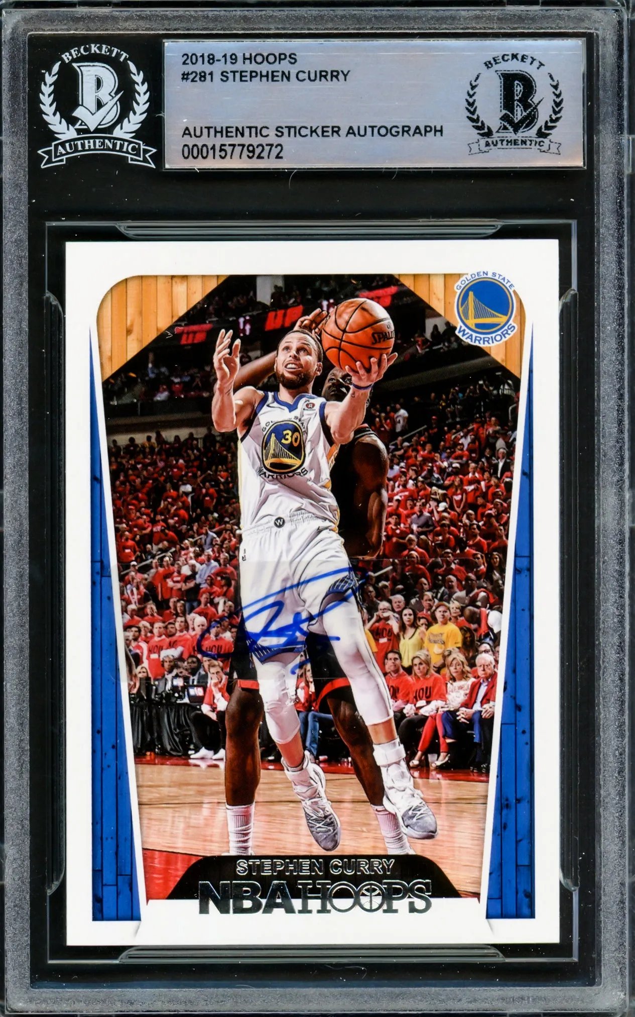 Stephen Curry Autographed 2018-19 Hoops Card #281 Golden State Warriors Beckett BAS #15779272