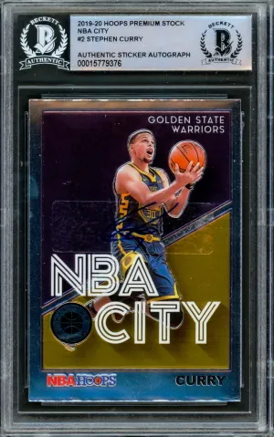 Stephen Curry Autographed 2019-20 Hoops Premium Stock Card #2 Golden State Warriors Beckett BAS #15779376