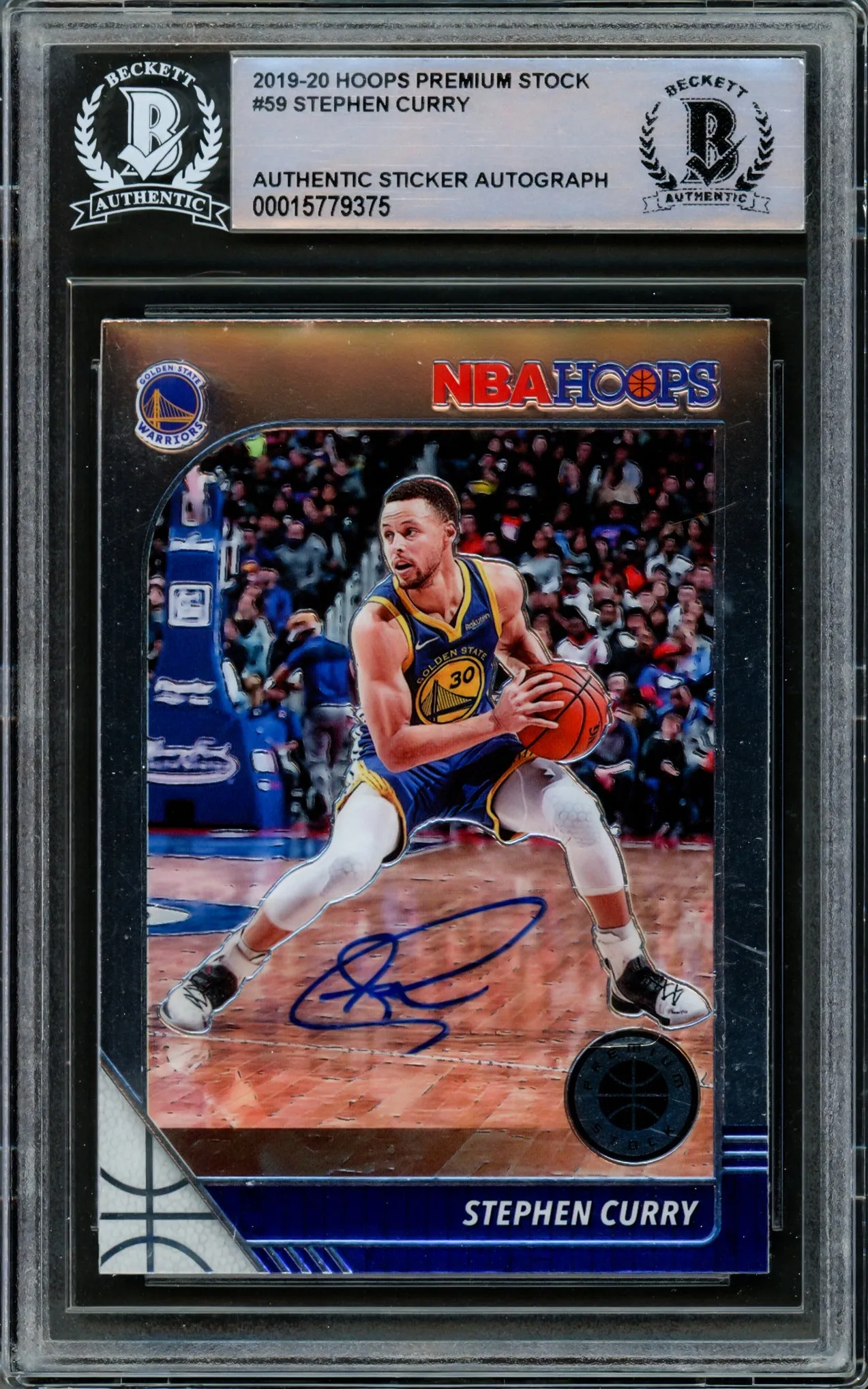 Stephen Curry Autographed 2019-20 Hoops Premium Stock Card #59 Golden State Warriors Beckett BAS #15779375