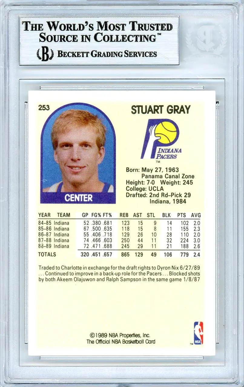 Stuart Gray Autographed 1989-90 Hoops Card #253 Indiana Pacers Beckett BAS #10739132