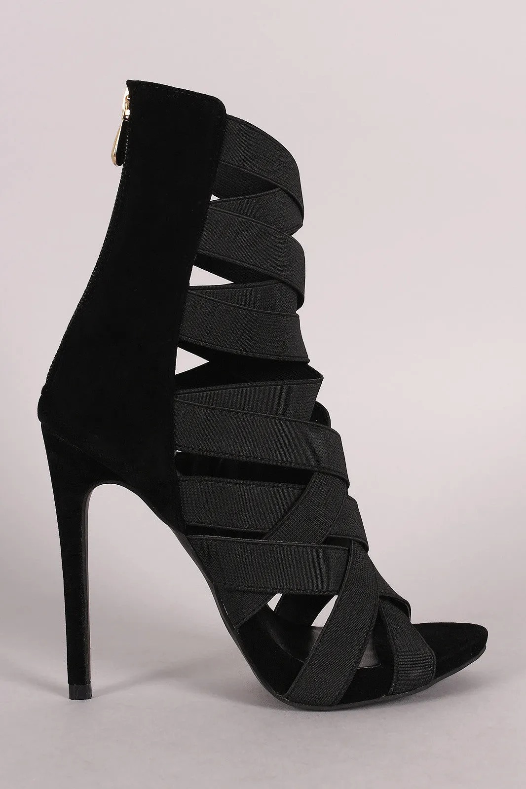 Suede Elasticized Woven Strappy Stiletto Heel