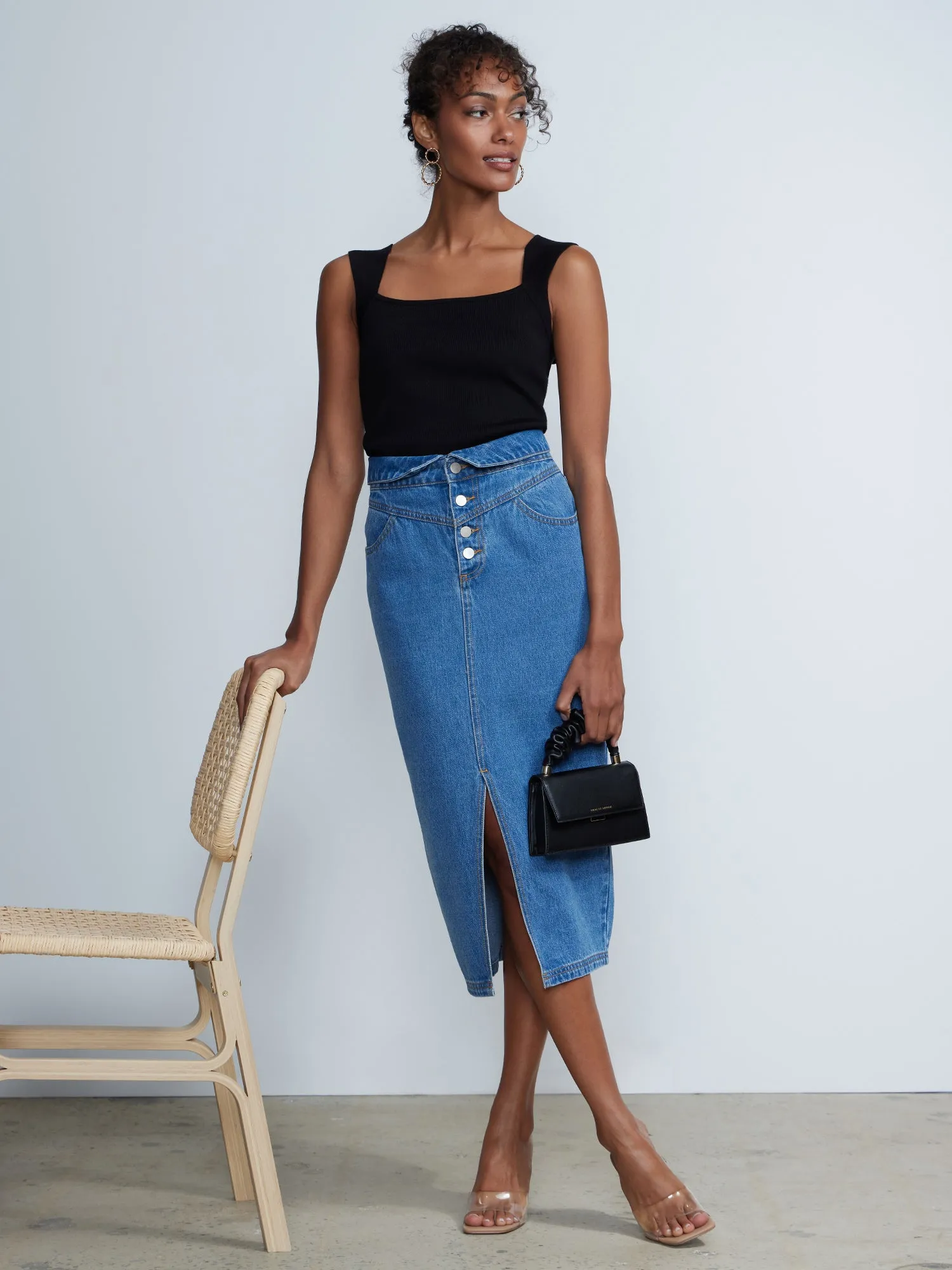 Super High Waisted Denim Skirt