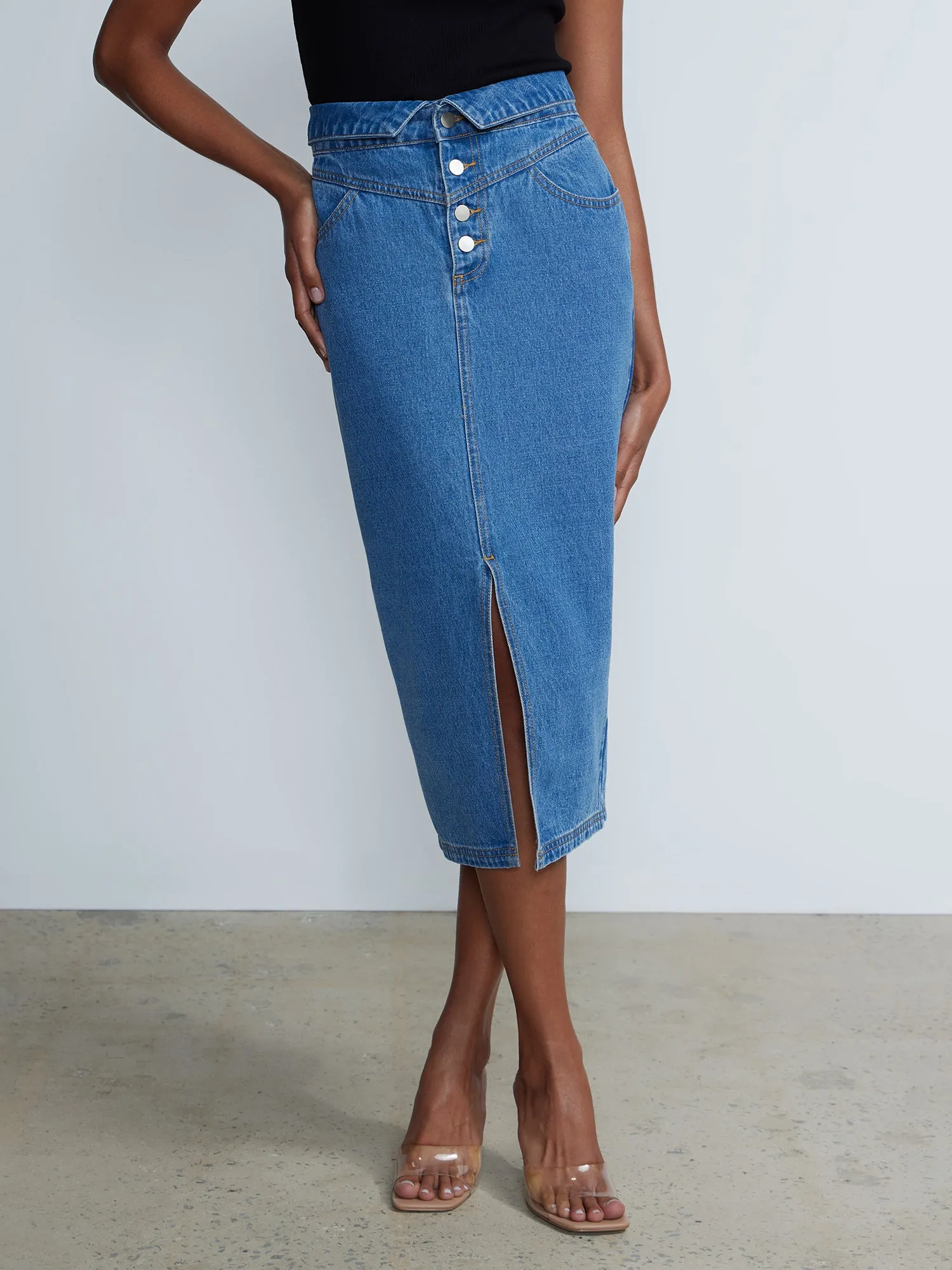 Super High Waisted Denim Skirt