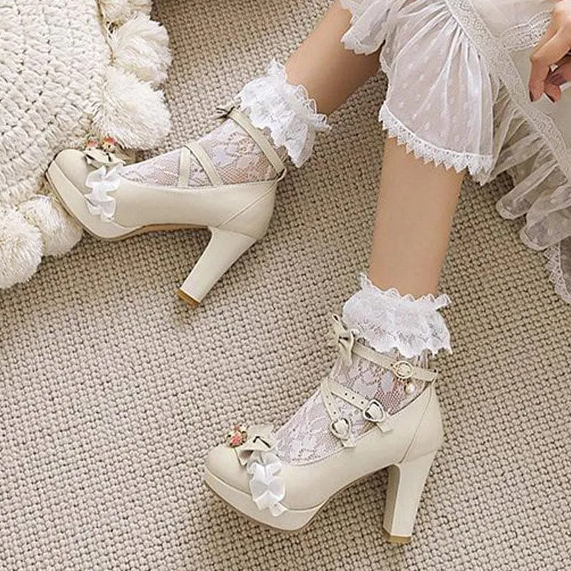 Sweet Lace Bow Lolita Mary Janes Shoes