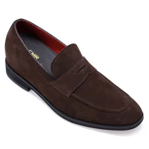 This item only ships to the United States - 6 CM/ 2.36 Inches Taller - CMR CHAMARIPA - Hidden Heel Shoes For Men - Men's Elevator Shoes - Brown Suede Leather Penny Loafer