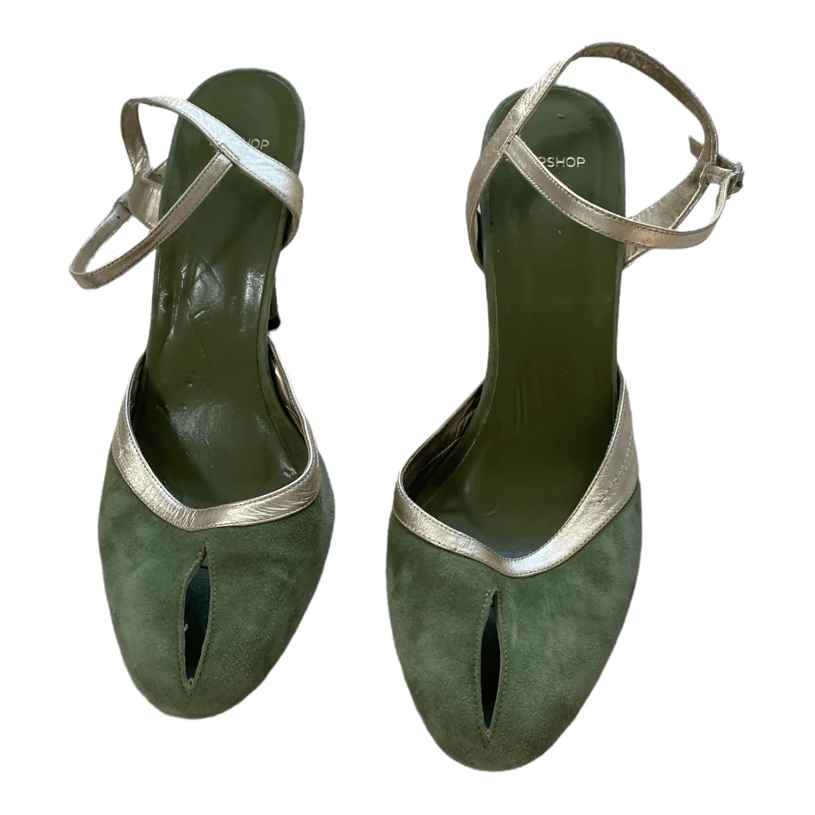 Topshop Suede Peep Toe Shoes Green UK 4