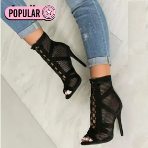 Trendy Hollow Out Mesh Lace-Up Cross-tied Boots