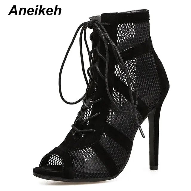 Trendy Hollow Out Mesh Lace-Up Cross-tied Boots