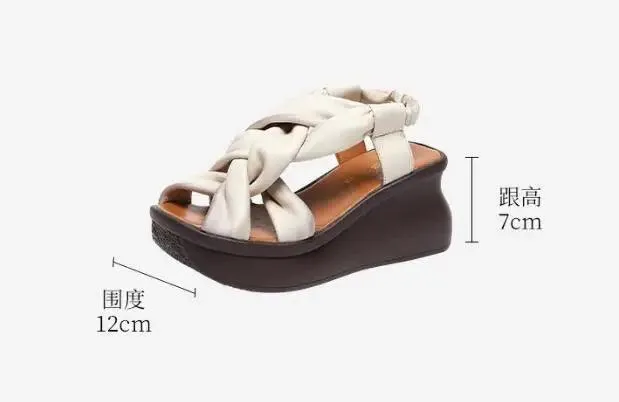 TSS115 Women's Casual Shoes - Thick-Soled, Woven Leather Flat Sandals