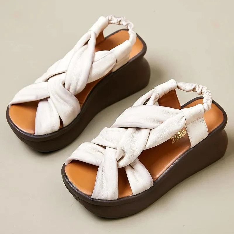 TSS115 Women's Casual Shoes - Thick-Soled, Woven Leather Flat Sandals