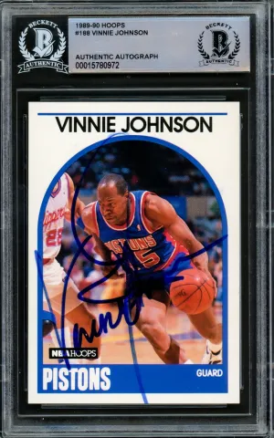 Vinnie Johnson Autographed 1989-90 Hoops Card #188 Detroit Pistons Beckett BAS #15780972