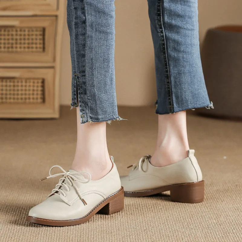 Womens Casual Lace Up Oxford Shoes Middle Heels