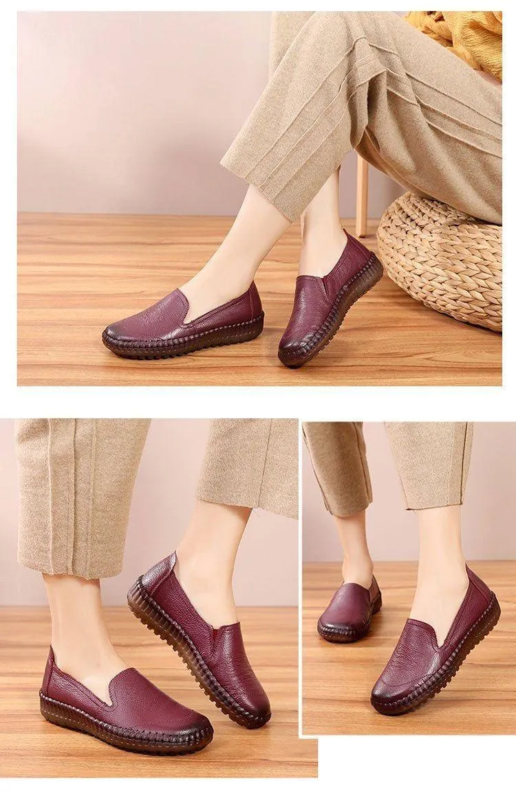 Women's Casual Shoes Leather Handmade Flats AH8992