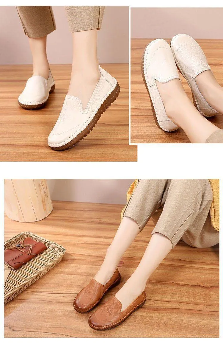 Women's Casual Shoes Leather Handmade Flats AH8992