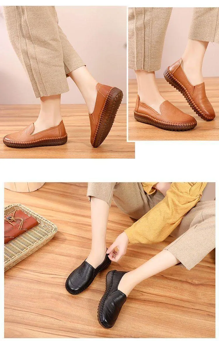 Women's Casual Shoes Leather Handmade Flats AH8992