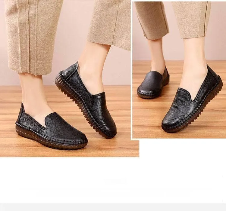 Women's Casual Shoes Leather Handmade Flats AH8992