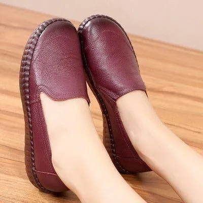 Women's Casual Shoes Leather Handmade Flats AH8992